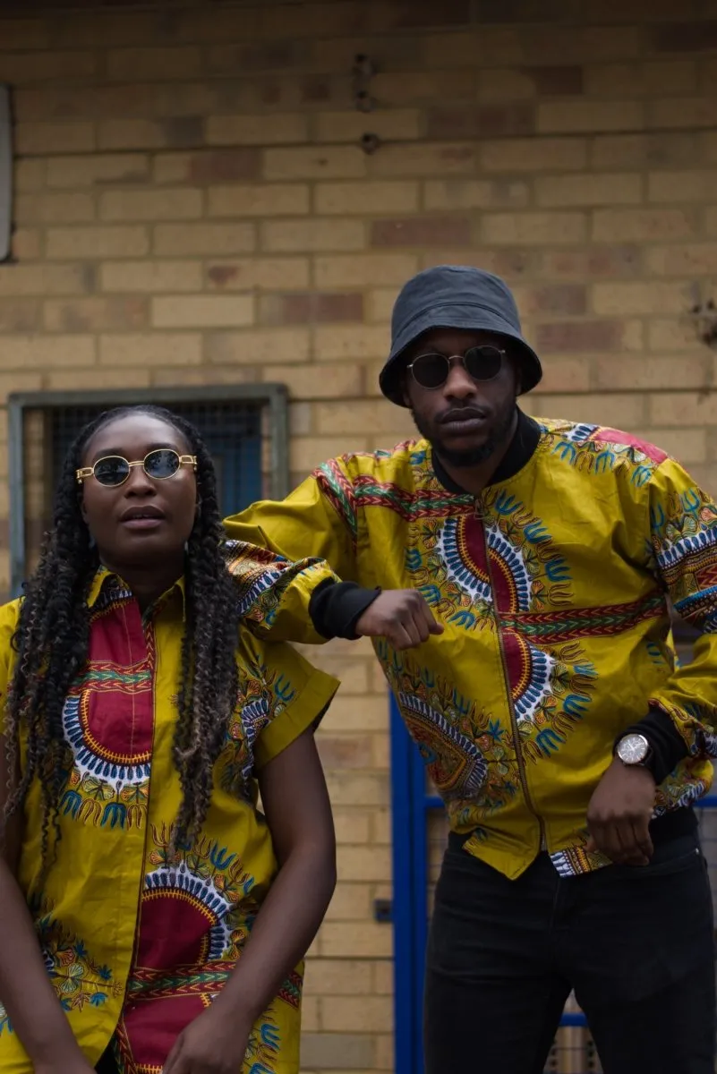 Dashiki Bomber Jacket In Brown African Print