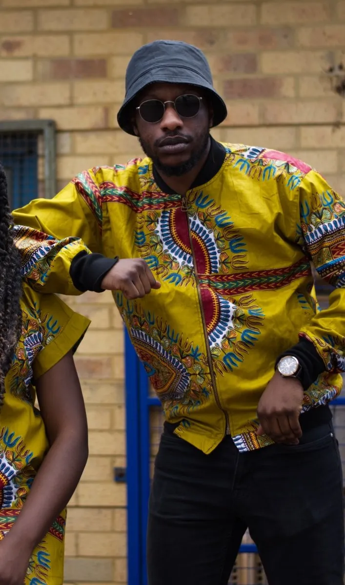 Dashiki Bomber Jacket In Brown African Print