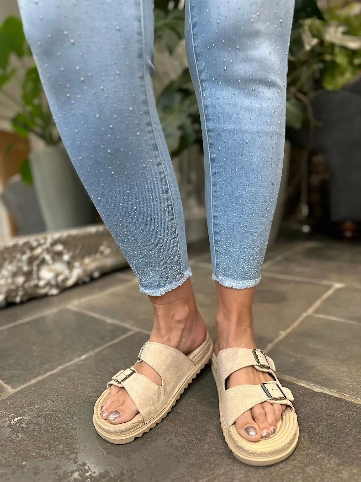 Denim Diamante Ankle Grazer Jeans