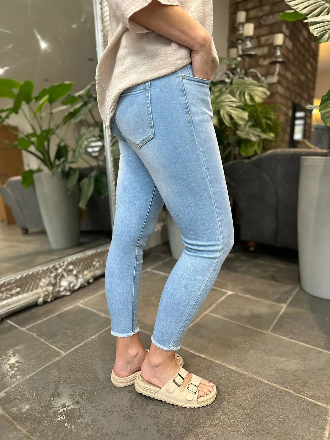 Denim Diamante Ankle Grazer Jeans