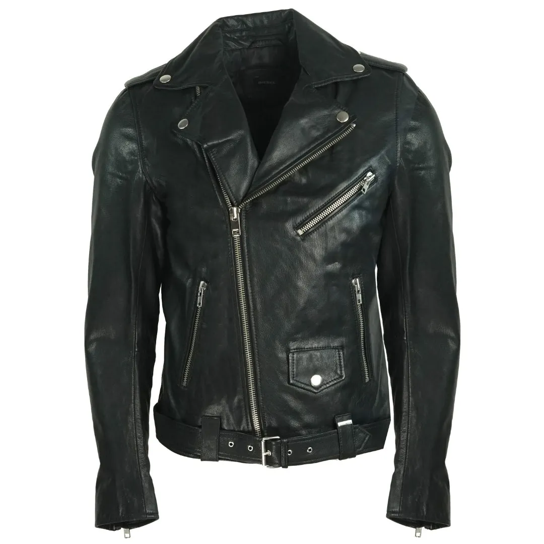 Diesel R Lumenirok Black Leather Biker Jacket