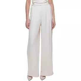 DKNY Womens High Rise Pleated Wide Leg Pants