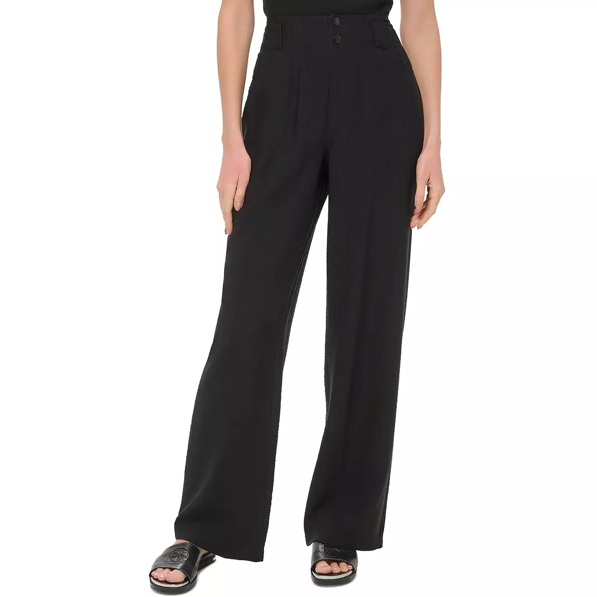 DKNY Womens High Rise Solid Wide Leg Pants