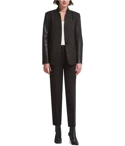 Dkny Womens Mixed Media One Button Blazer Jacket