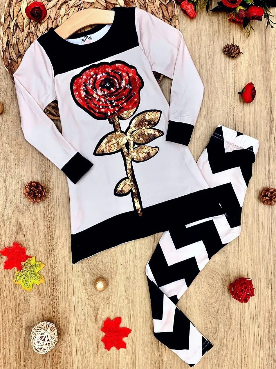 Eternal Bloom Sequin Rose Tunic And Zigzag Legging Set