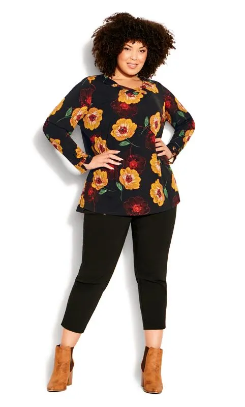 Evans Black & Yellow Floral Long Sleeve Top