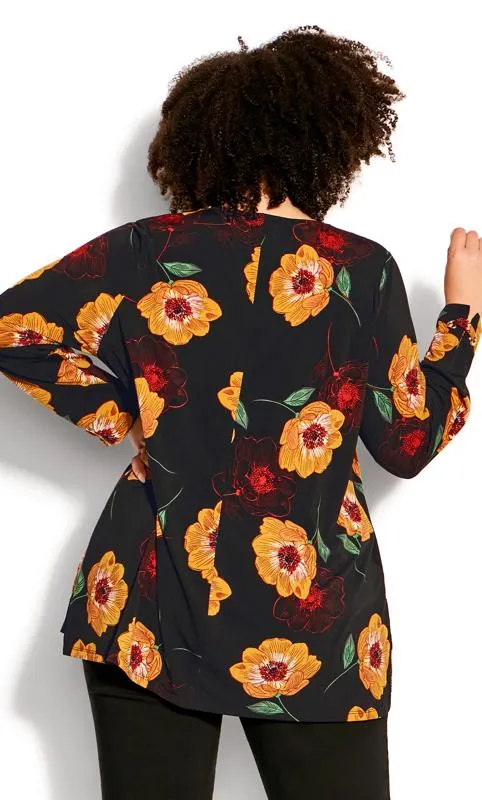 Evans Black & Yellow Floral Long Sleeve Top