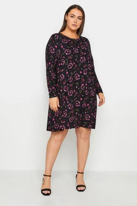 Evans Black Floral Print Swing Dress