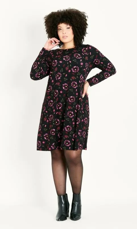 Evans Black Floral Print Swing Dress