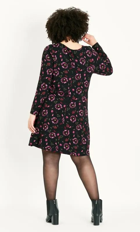 Evans Black Floral Print Swing Dress