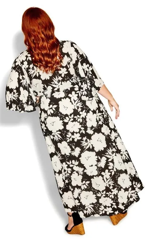 Evans Black Floral Print Wrap Maxi Dress