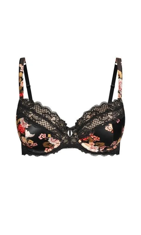 Evans Black Floral Satin & Lace Underwired Bra