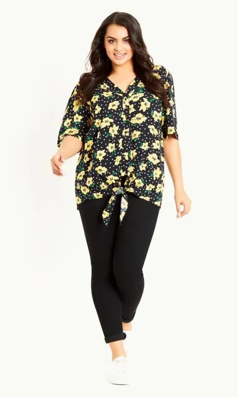 EVANS Curve Black Floral Print Tie Front Blouse