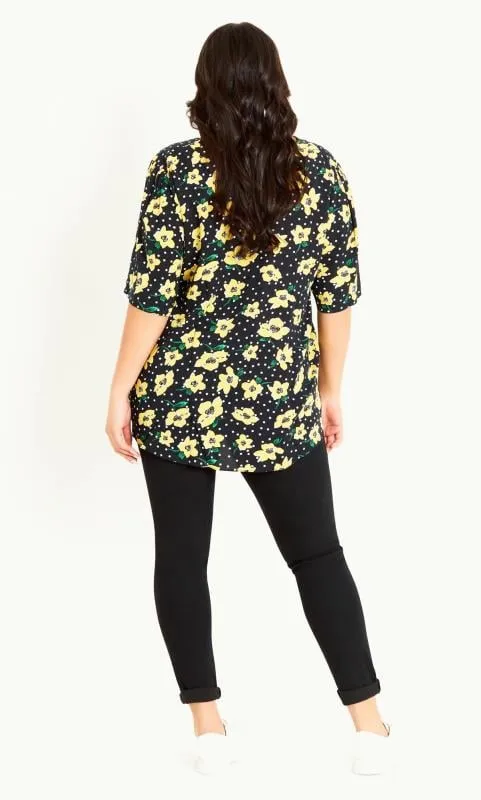 EVANS Curve Black Floral Print Tie Front Blouse