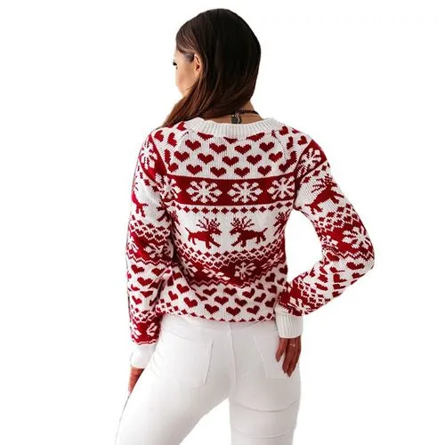 Fashion Snowflake Acrylic Round Neck Long Sleeve Regular Sleeve Patchwork Sweater