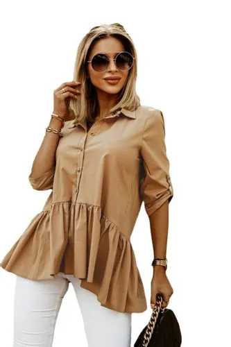 Fashion Solid Color Polyester Shirt Collar Long Sleeve Regular Sleeve Patchwork Blouse