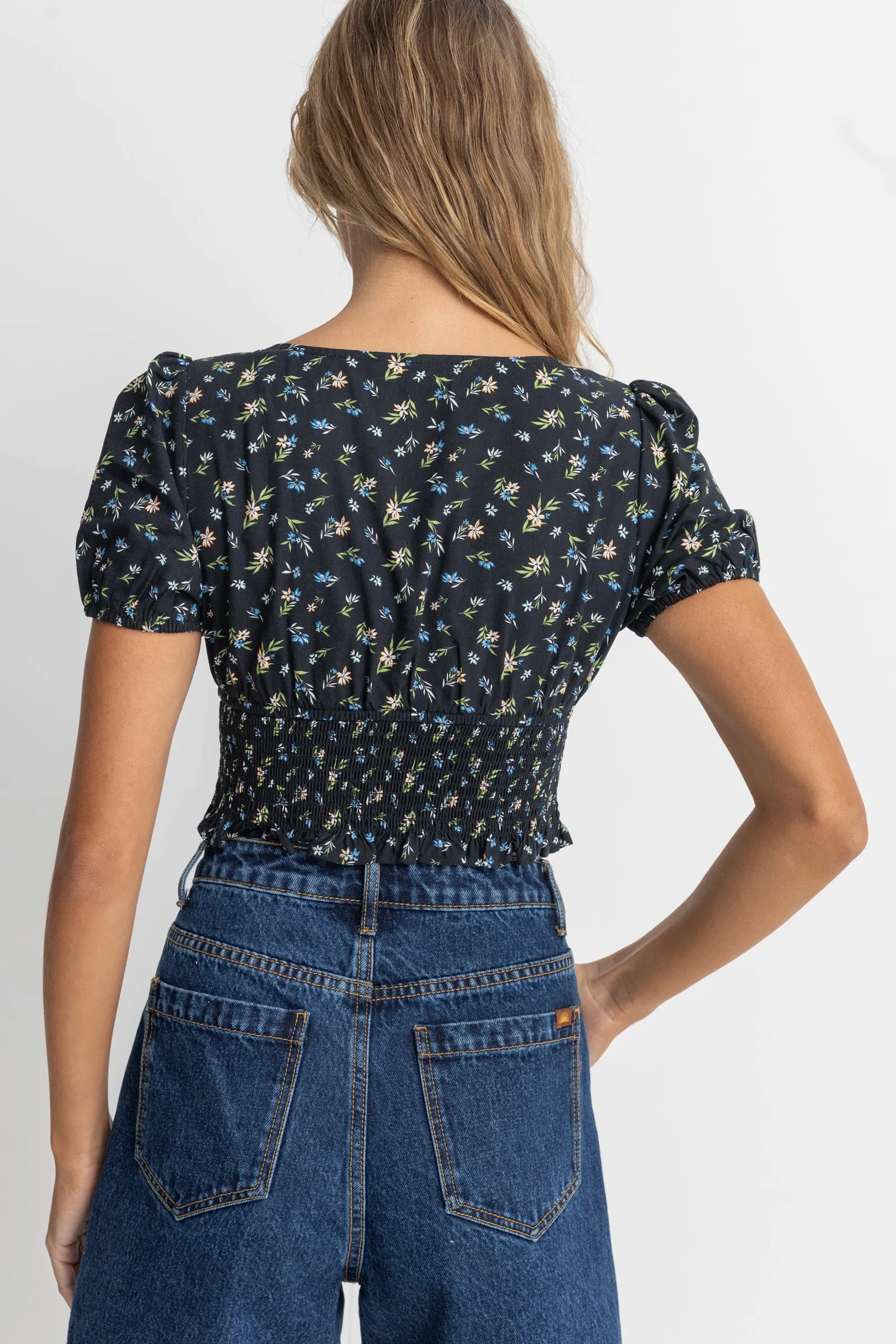 Fleur Floral Top Black