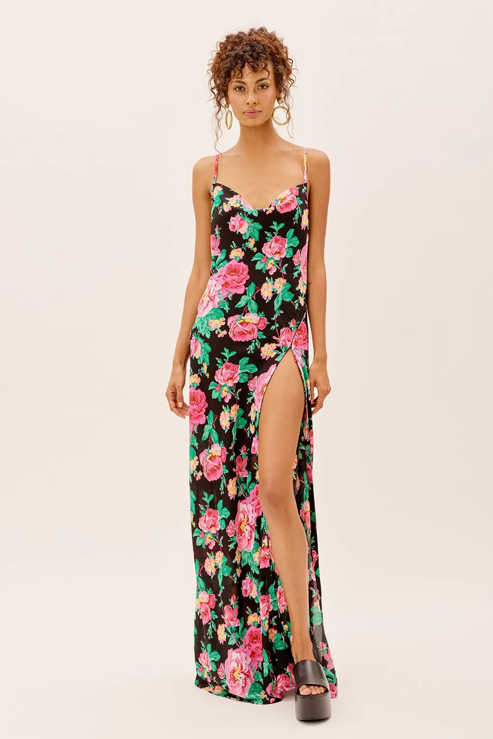 For Love & Lemons Becca Maxi Dress - Black Floral