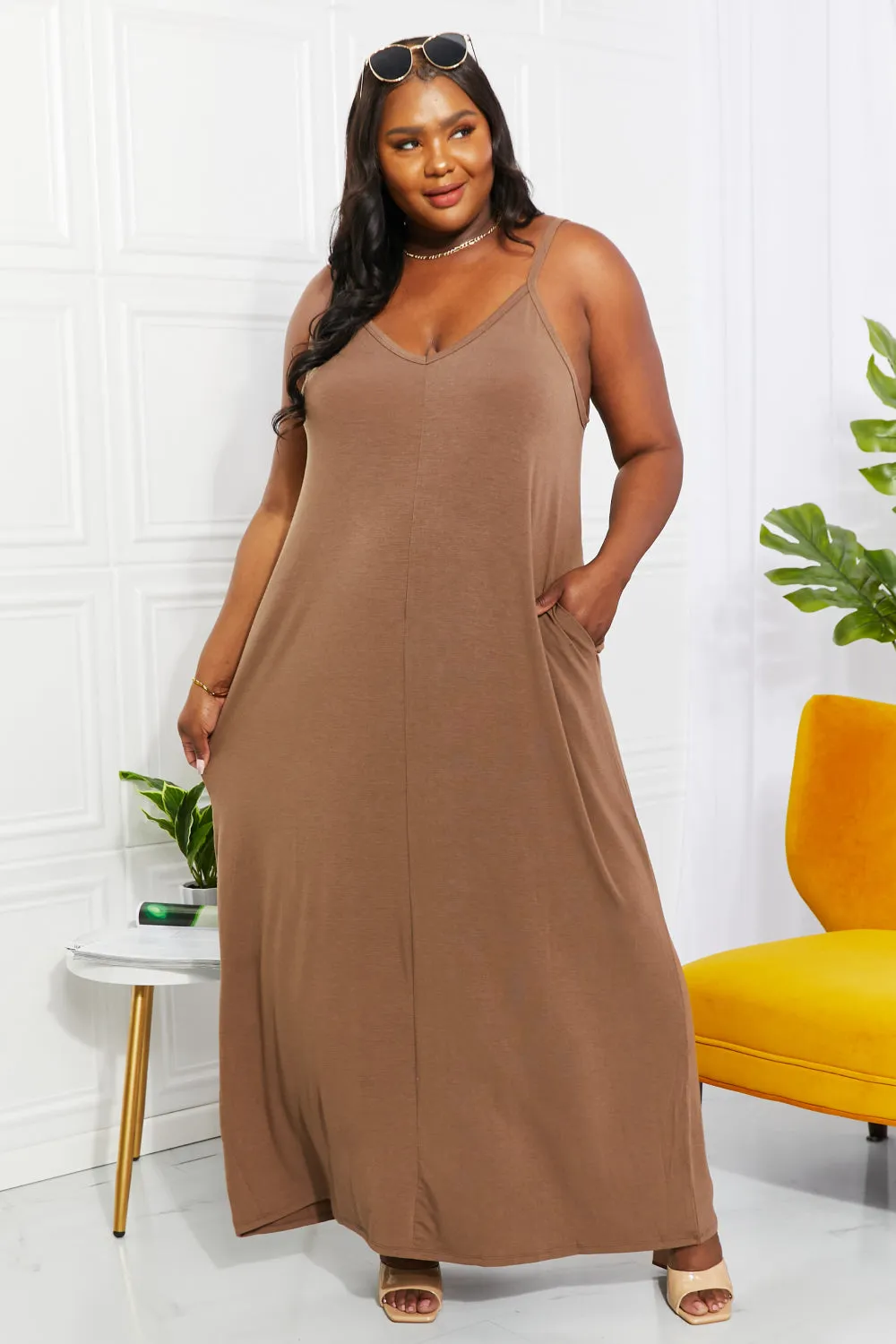 Full Size Beach Vibes Cami Maxi Dress in Mocha