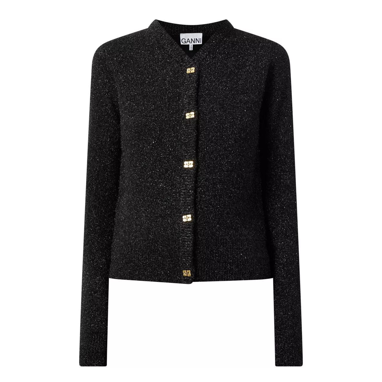 GANNI Sparkle Butterfly-Button Cardigan - Black