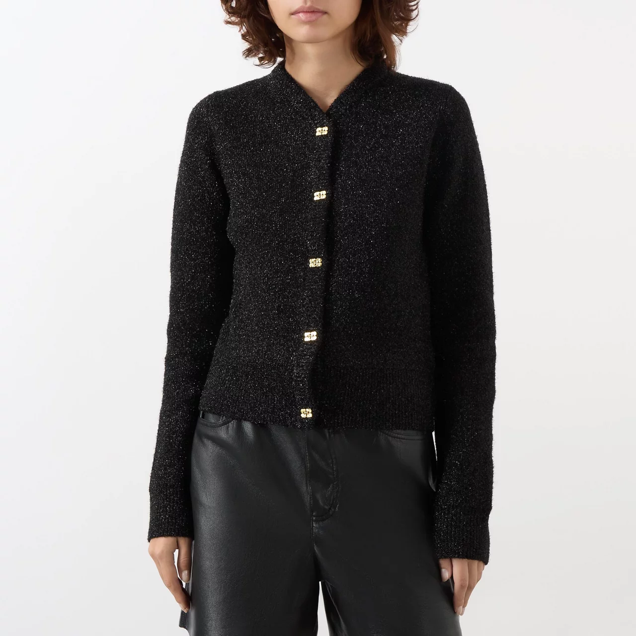 GANNI Sparkle Butterfly-Button Cardigan - Black