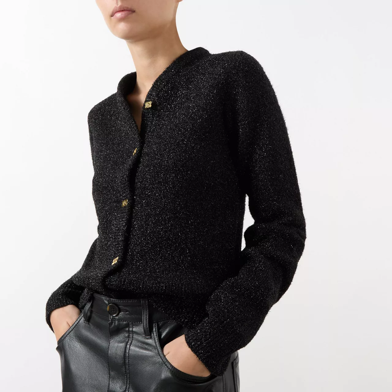 GANNI Sparkle Butterfly-Button Cardigan - Black