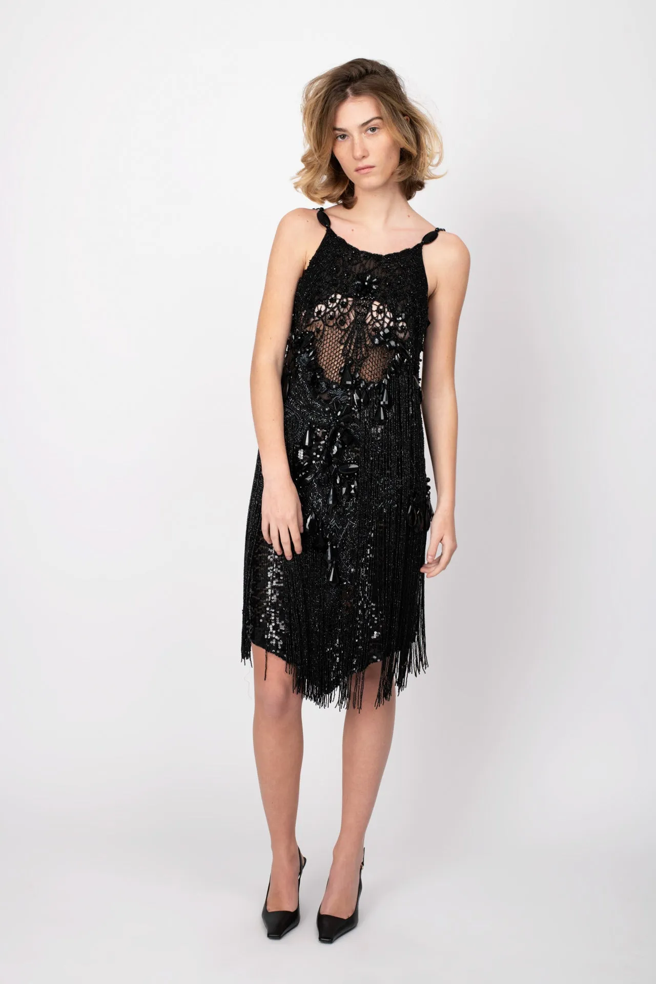 Gianfranco Ferrè Black beaded cocktail dress