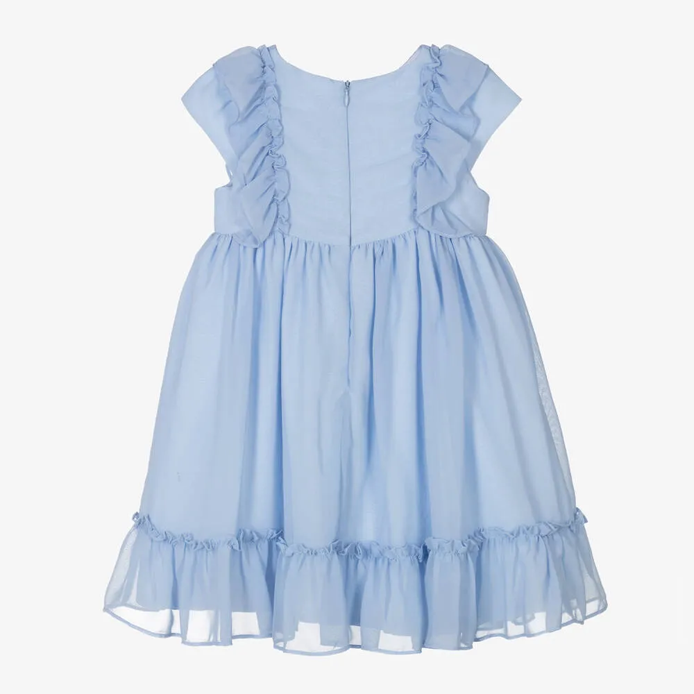 Girls Blue Frilled Chiffon Dress