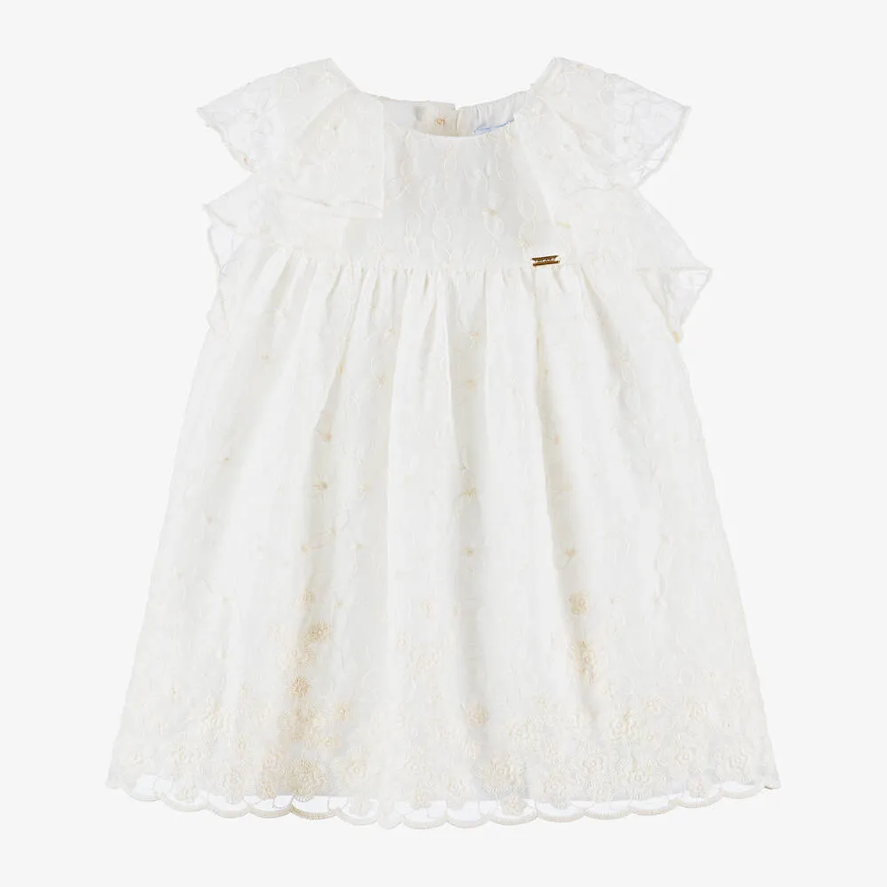 Girls Ivory Embroidered Floral Chiffon Dress