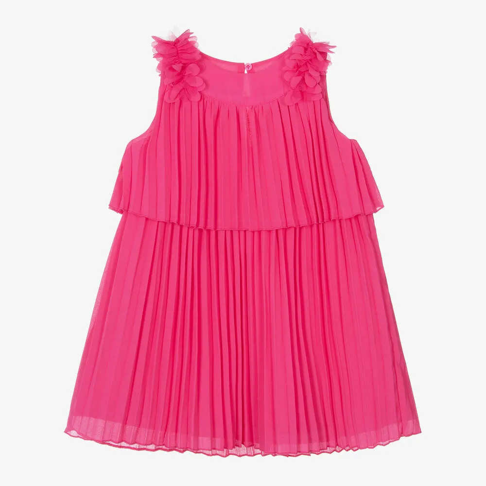 Girls Pink Pleated Chiffon Dress