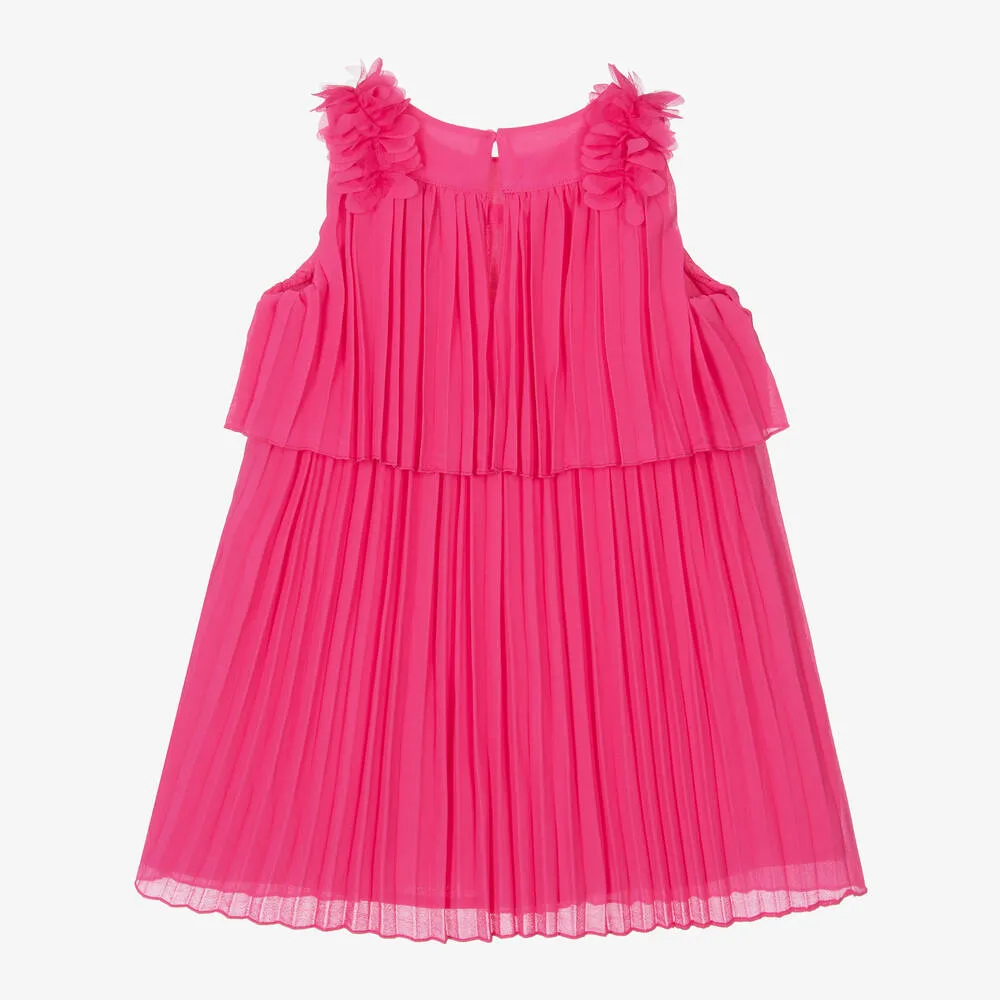 Girls Pink Pleated Chiffon Dress