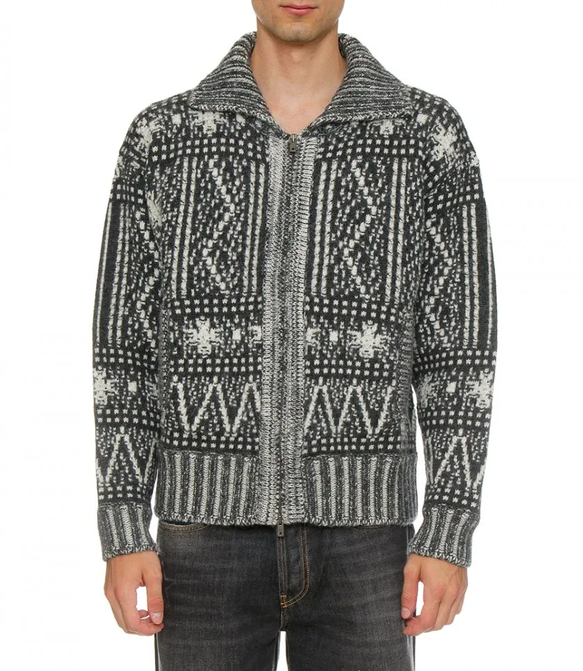 GOLDEN GOOSE JOURNEY COLLECTION - CARDIGAN WITH DARK GRAY FAIR ISLE PATTERN