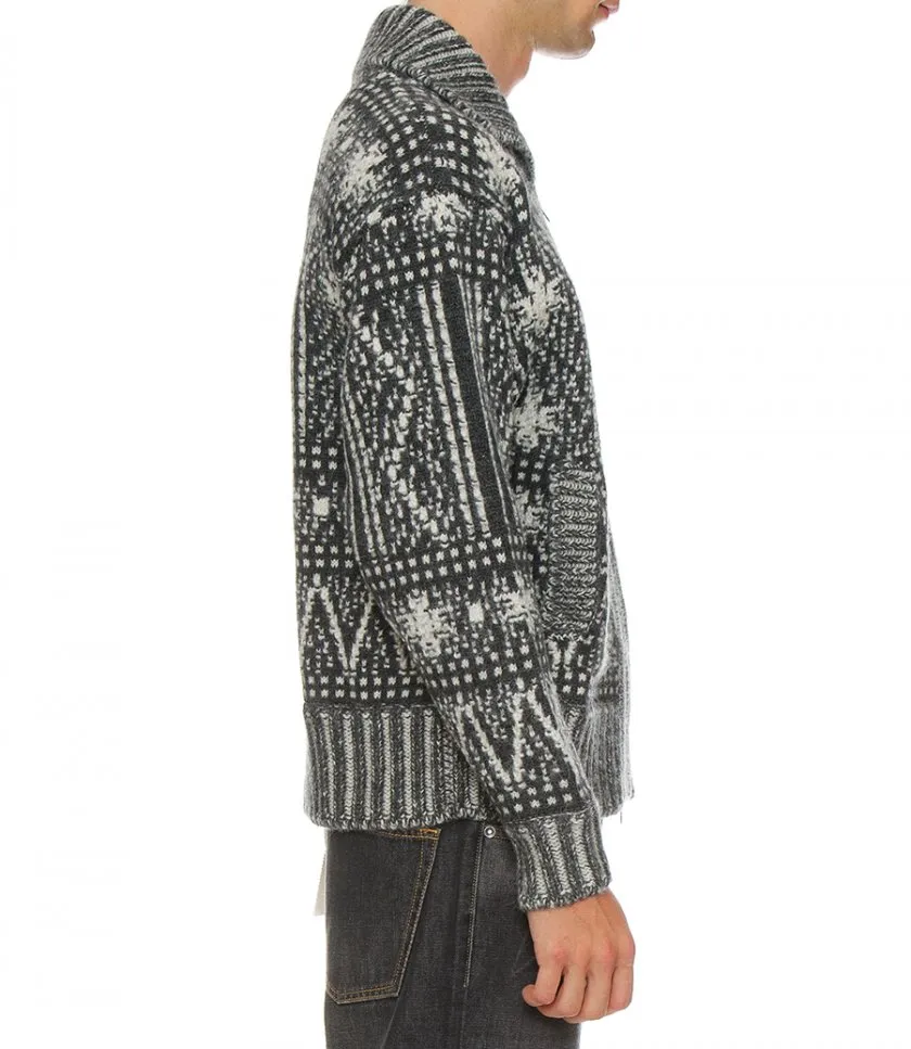 GOLDEN GOOSE JOURNEY COLLECTION - CARDIGAN WITH DARK GRAY FAIR ISLE PATTERN