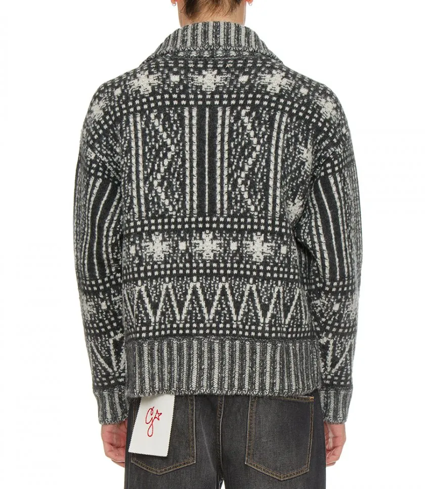 GOLDEN GOOSE JOURNEY COLLECTION - CARDIGAN WITH DARK GRAY FAIR ISLE PATTERN