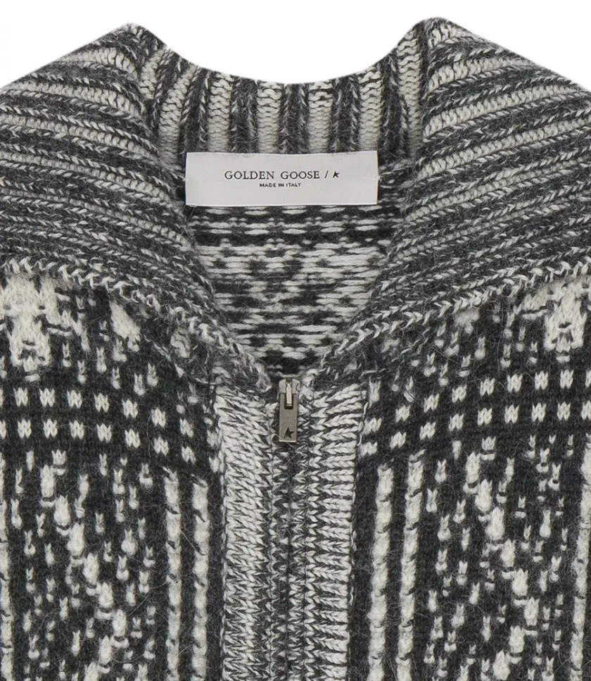 GOLDEN GOOSE JOURNEY COLLECTION - CARDIGAN WITH DARK GRAY FAIR ISLE PATTERN