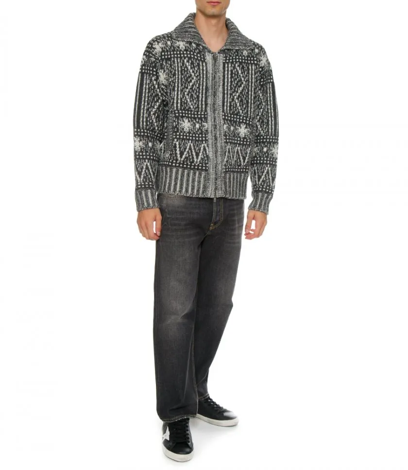 GOLDEN GOOSE JOURNEY COLLECTION - CARDIGAN WITH DARK GRAY FAIR ISLE PATTERN