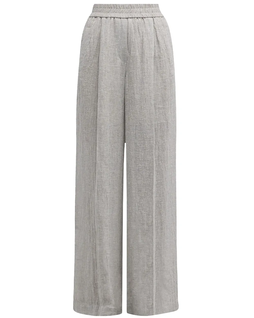 Grey Linen Gauze Wide Leg Pant