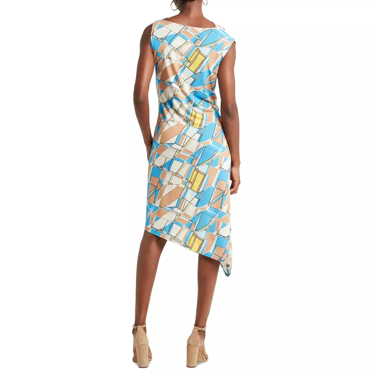 H Halston Womens Asymmetric Printed Sheath Dress