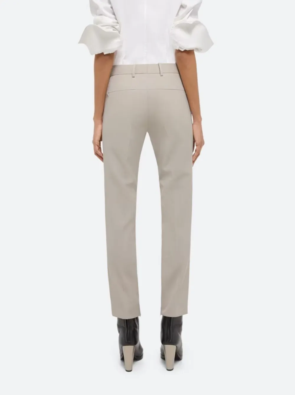 Helmut Lang Cropped Slim Virgin Wool Trouser in Sand