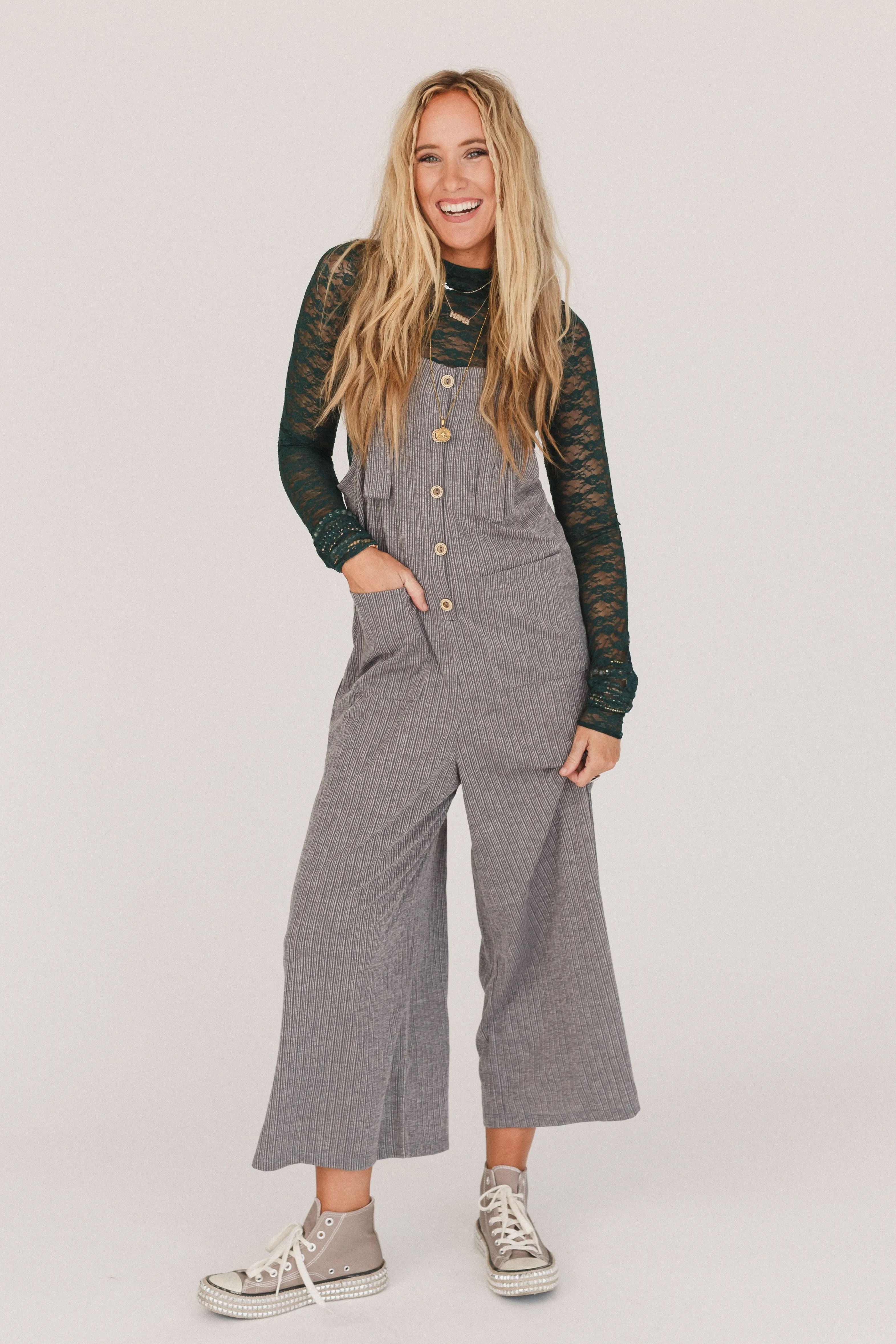 High Hopes Button Up Overalls - Gray