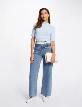 High-waisted wide leg jeans jean double stone women