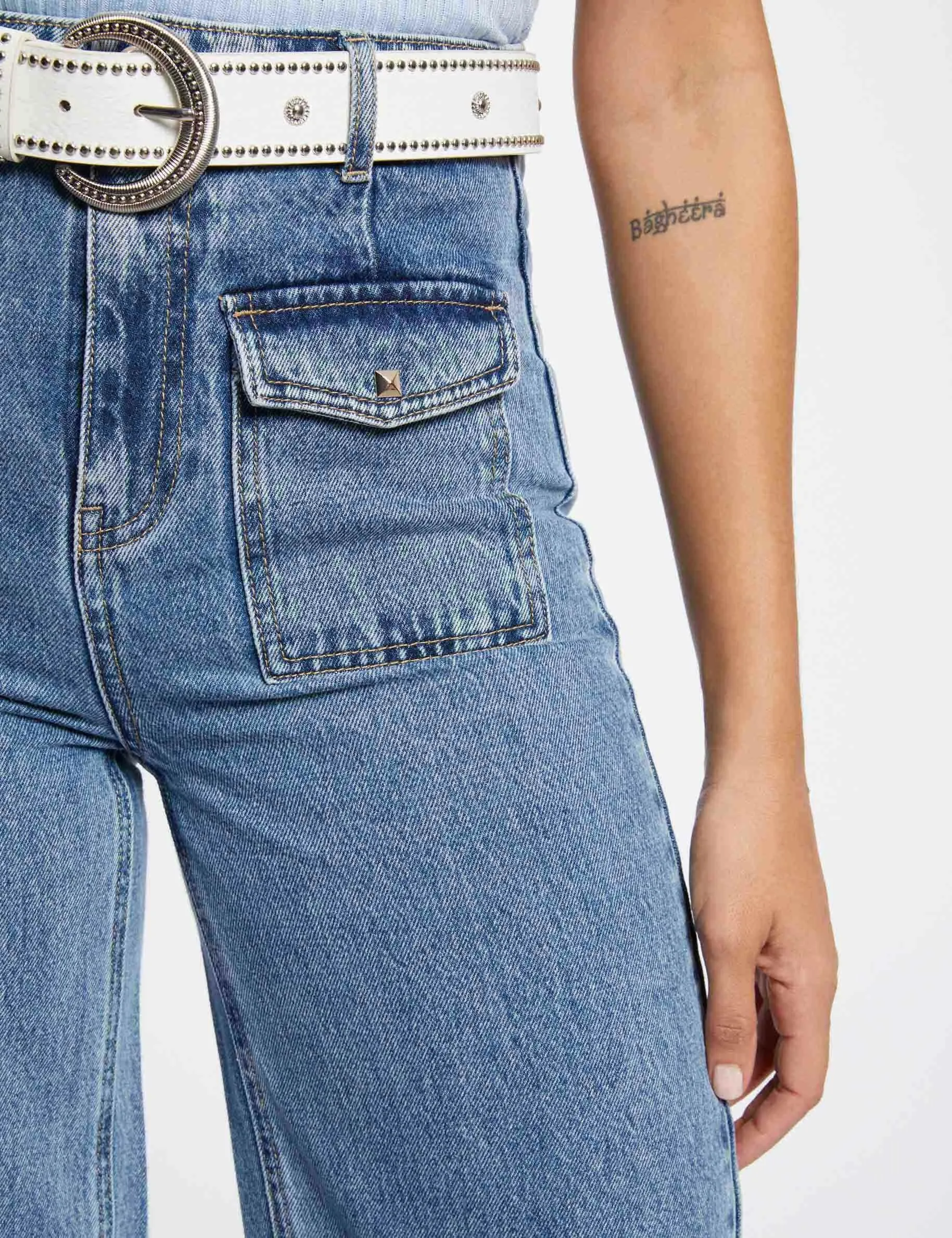 High-waisted wide leg jeans jean double stone women