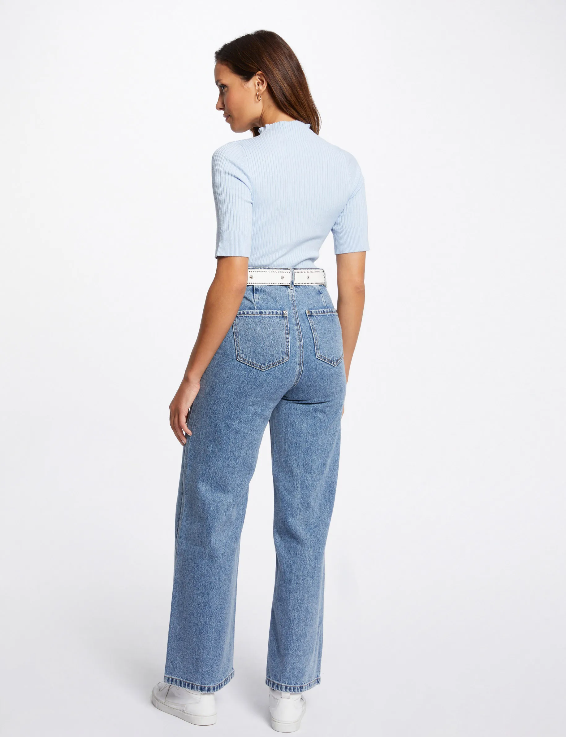 High-waisted wide leg jeans jean double stone women