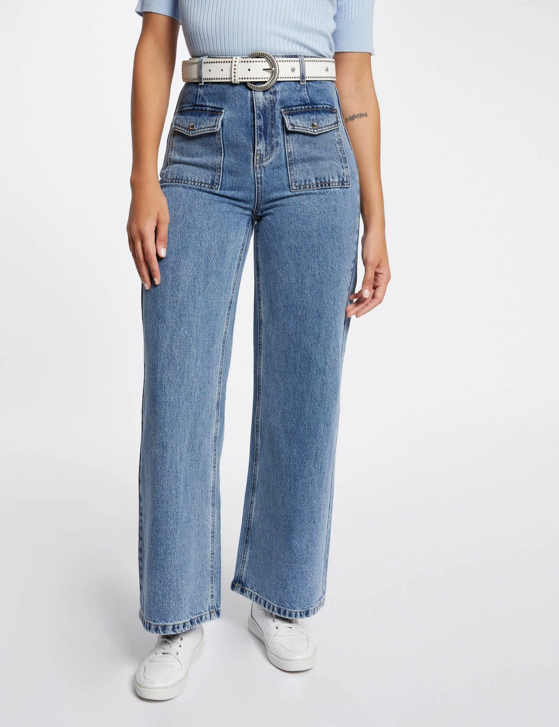 High-waisted wide leg jeans jean double stone women