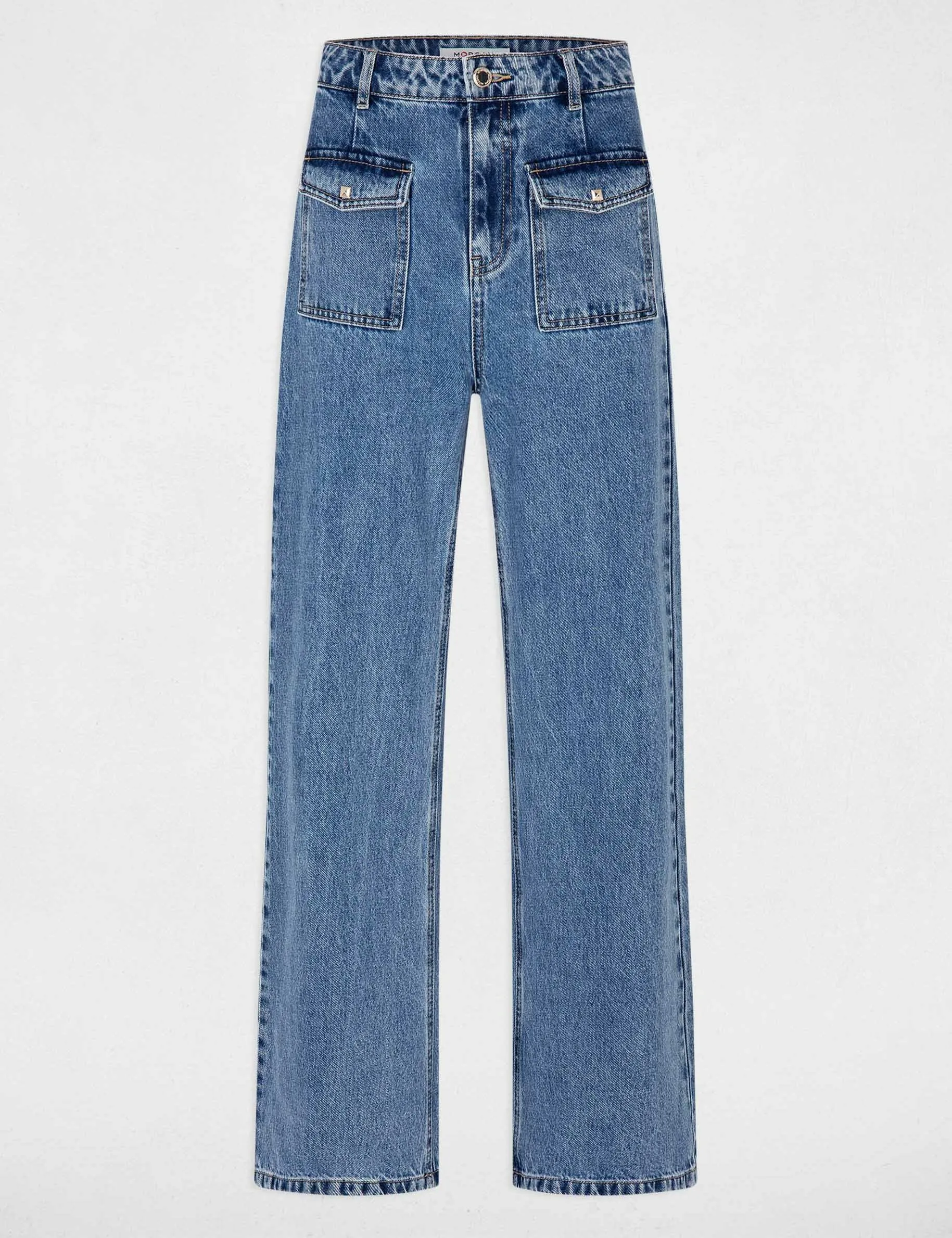 High-waisted wide leg jeans jean double stone women