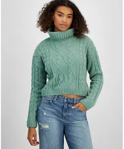 Hippie Rose Hippe Rose Juniors' Cropped Cable-Knit Turtleneck Sweater