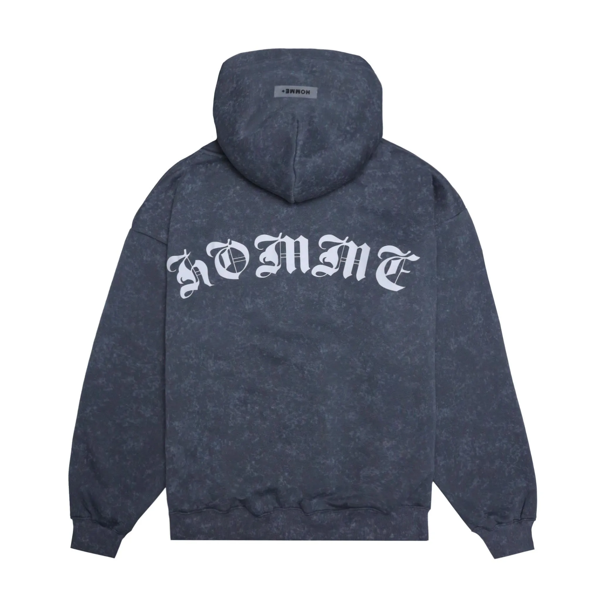 HOMME+ Old English Acid Wash Hoodie Charcoal