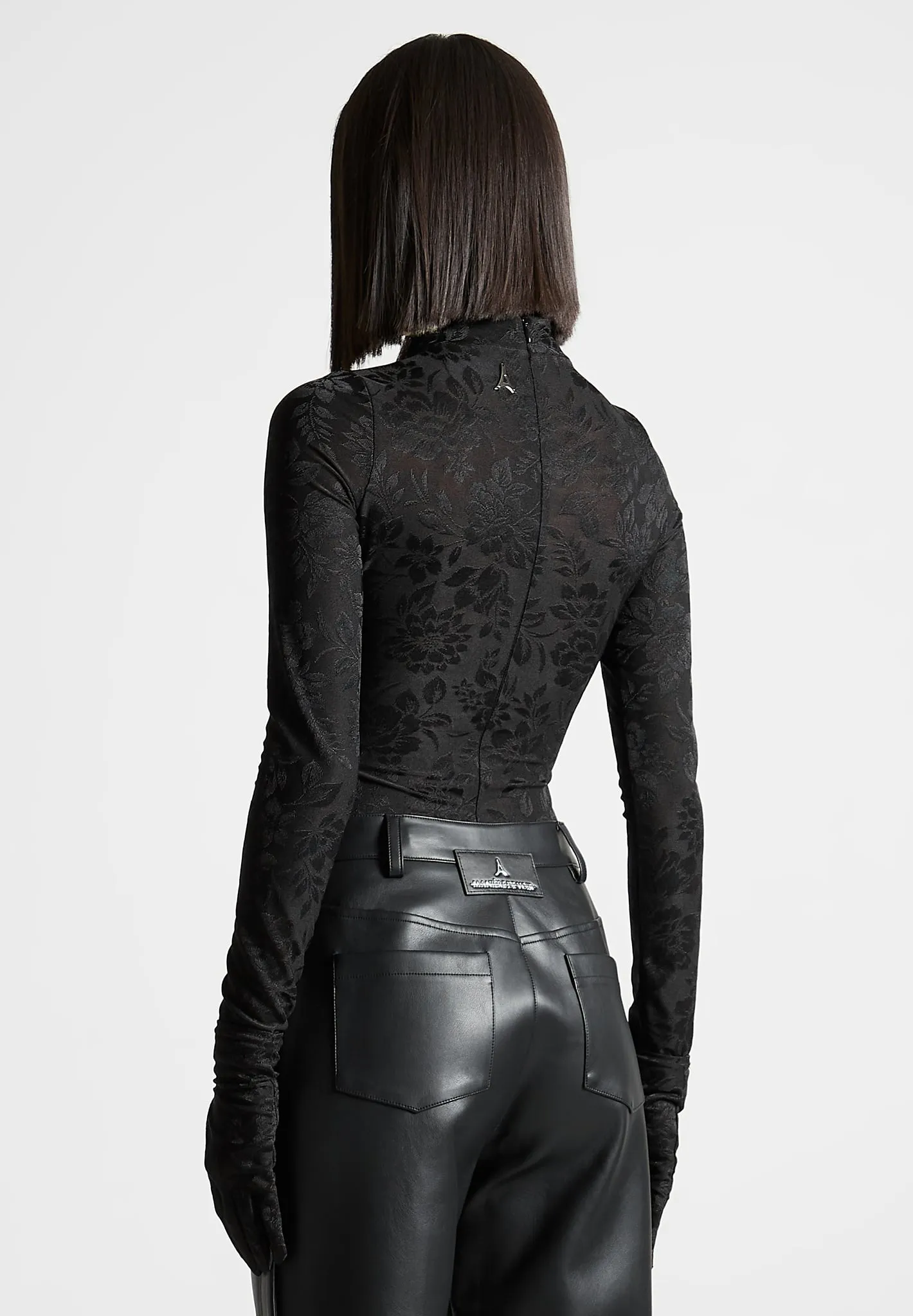 Jacquard Bodysuit with Gloves - Black