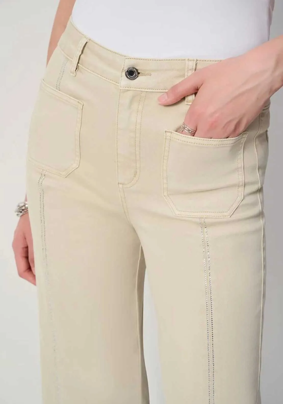 Joseph Ribkoff Embellished Culotte Jeans, Beige