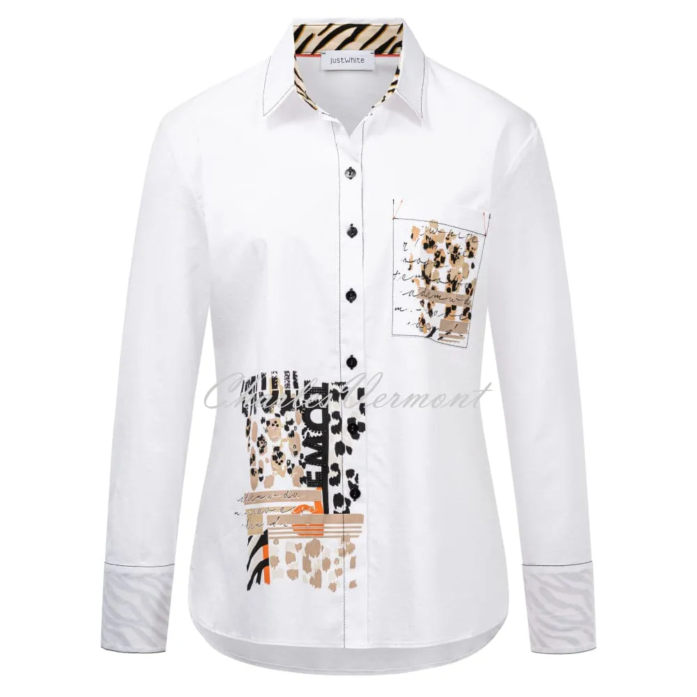 Just White Blouse - Style J2517 (White / Beige / Coral / Multi)